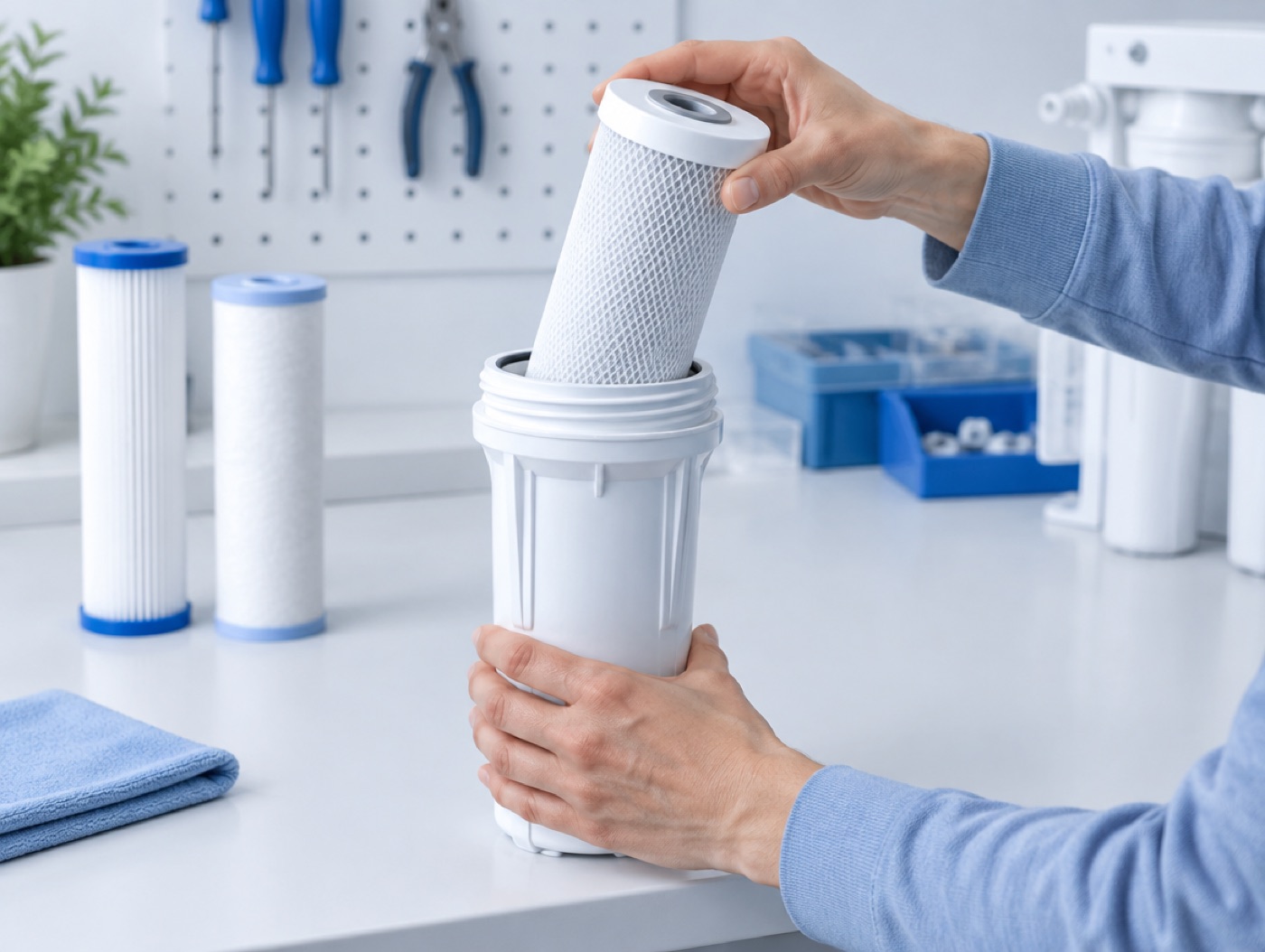 A filter cartridge being changed