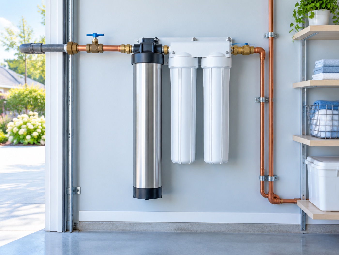 A whole-house filtration unit fitted on the main line